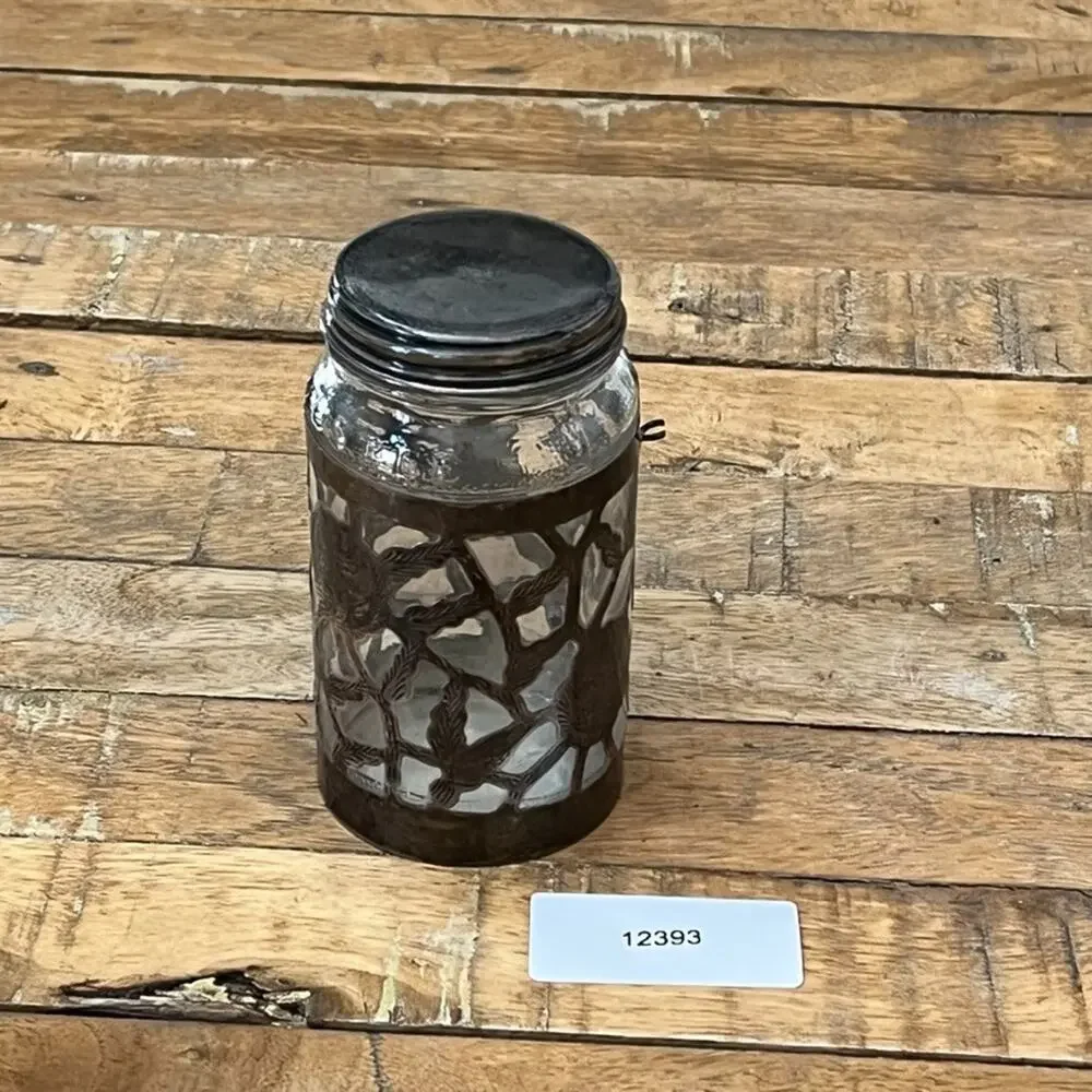 Vintage Nestle 925 Sterling Silver Glass Jar Floral Overlay 4.75